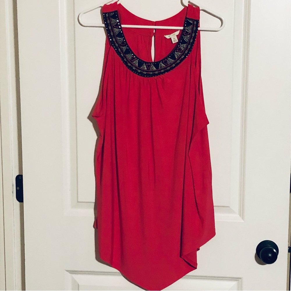 Cato Sleeveless Top XL Hot Pink Embellished Collar With Beads Black Accent